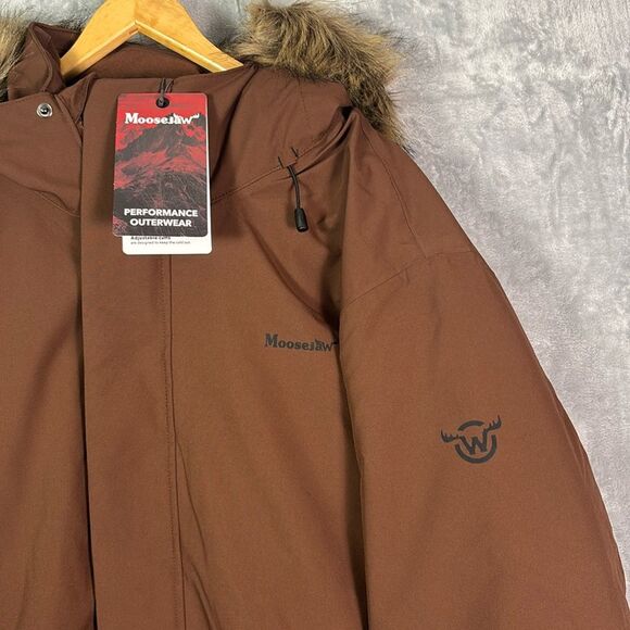 NWT New Moosejaw Brown FullZip Duck Down Filled Parka Adjustable Hood Size XLT - Picture 7 of 15